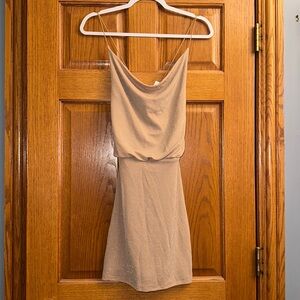 Tan Fitted Strap Dress